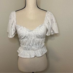 SO Sonoma White Embroidered Floral Peplum Top Size Small